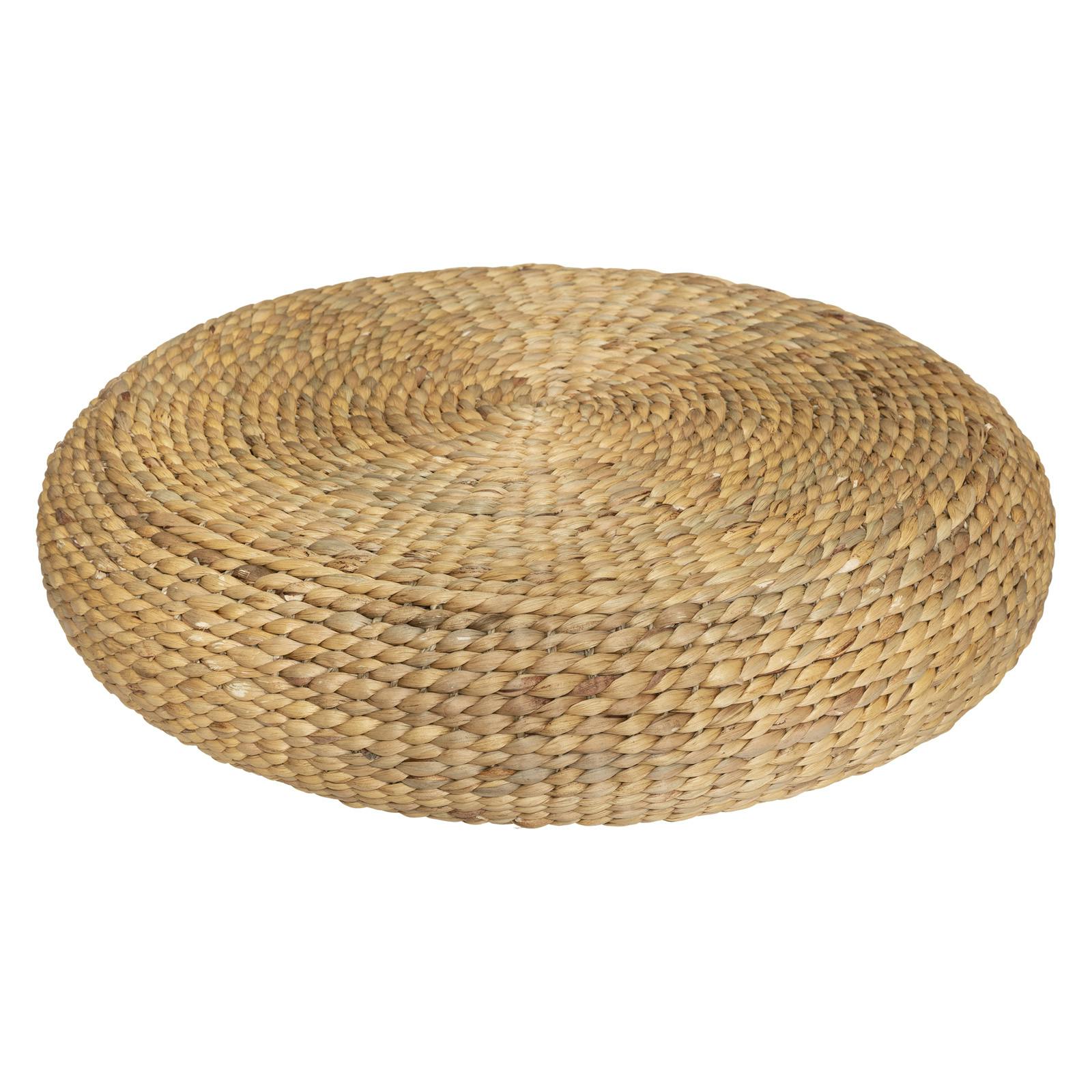 Pouf rond tressé en jacinthe d'eau