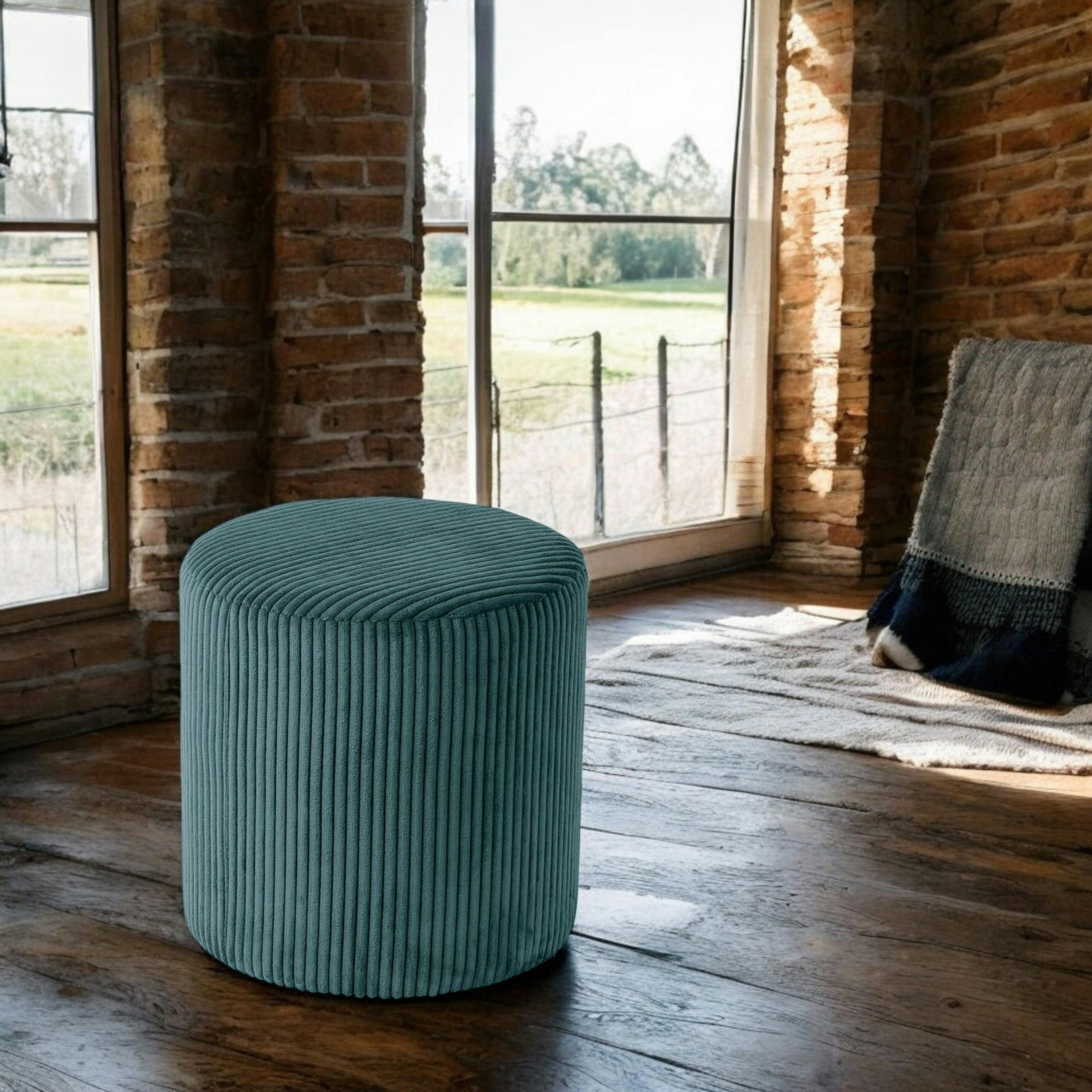 Pouf rond velours côtelé bleu pétrole (lot de 2) MALMOE