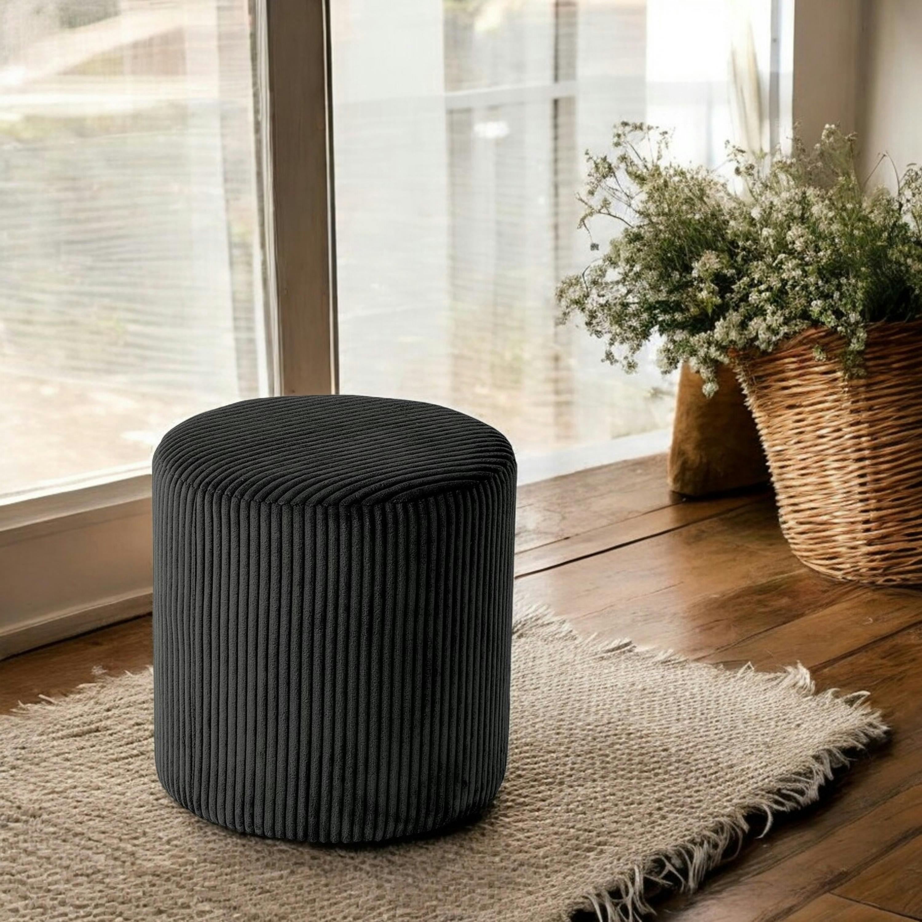 Pouf rond velours côtelé noir (lot de 2) MALMOE