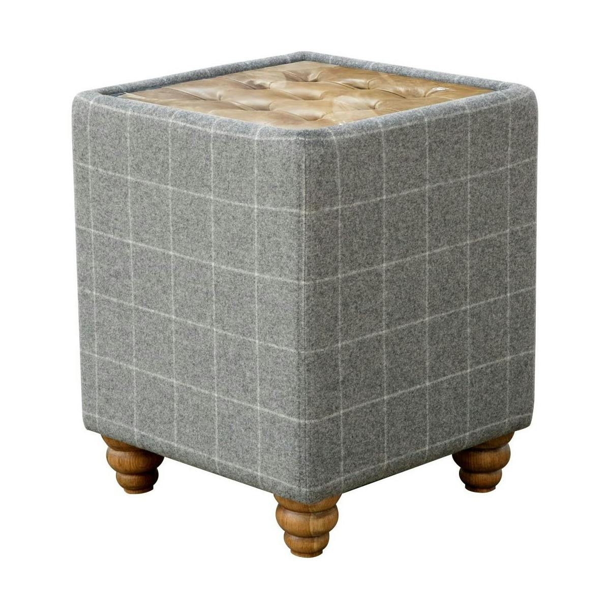 Pouf salon cuir et tissu gris COTTAGE