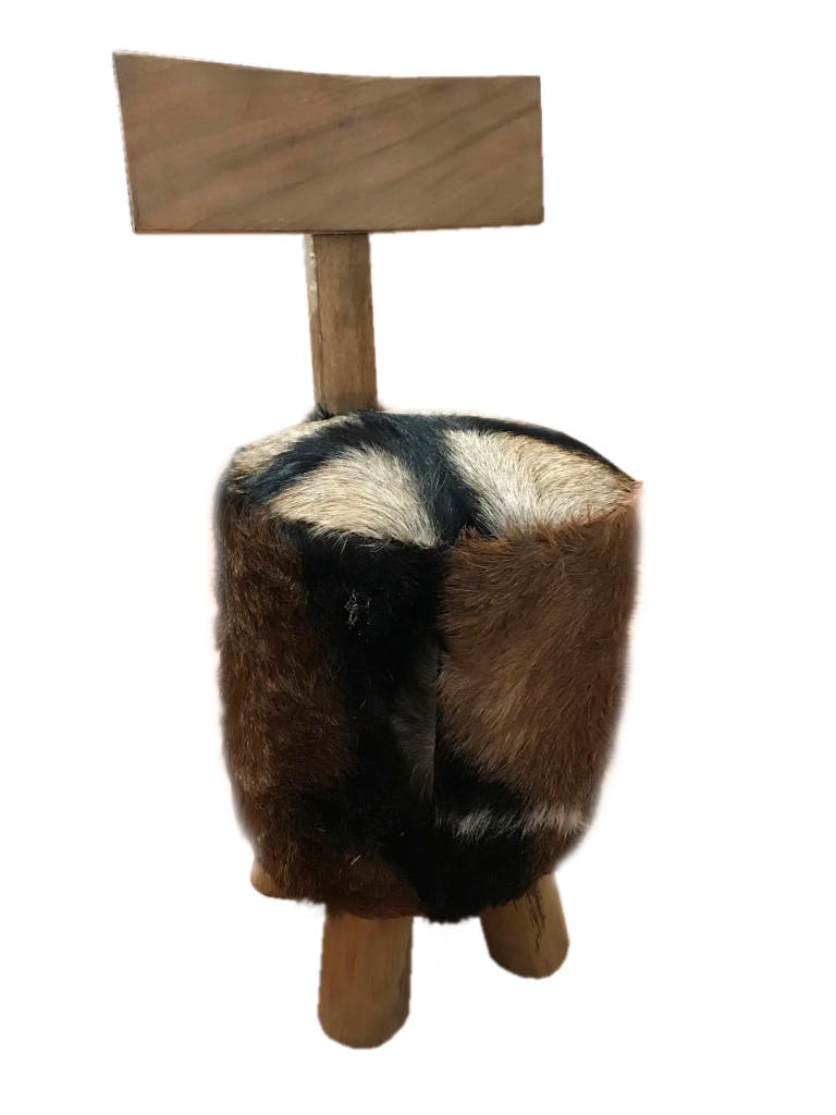 Pouf Tabouret avec dossier en racine de Teck et revêtement naturel 30x33,5x71cm CANADA