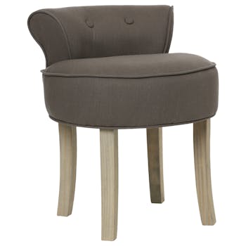 Pouf tabouret rond avec dossier capitonné lin gris 46x49x58