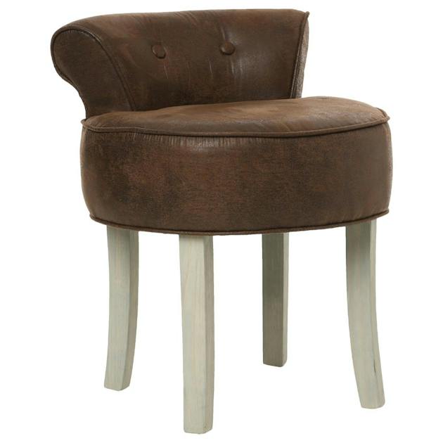 Atmosphera - Pouf Rond Vintage Gaj D40cm Marron - Style Rétro Chic