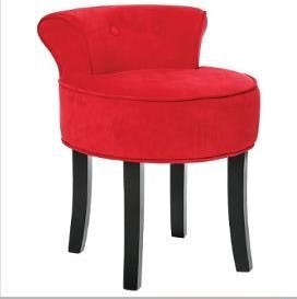 Pouf tabouret rond avec dossier capitonné velours rouge 46x49x58