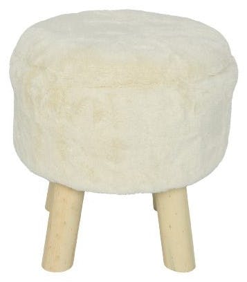 Pouf tabouret tissu écru façon fourrure