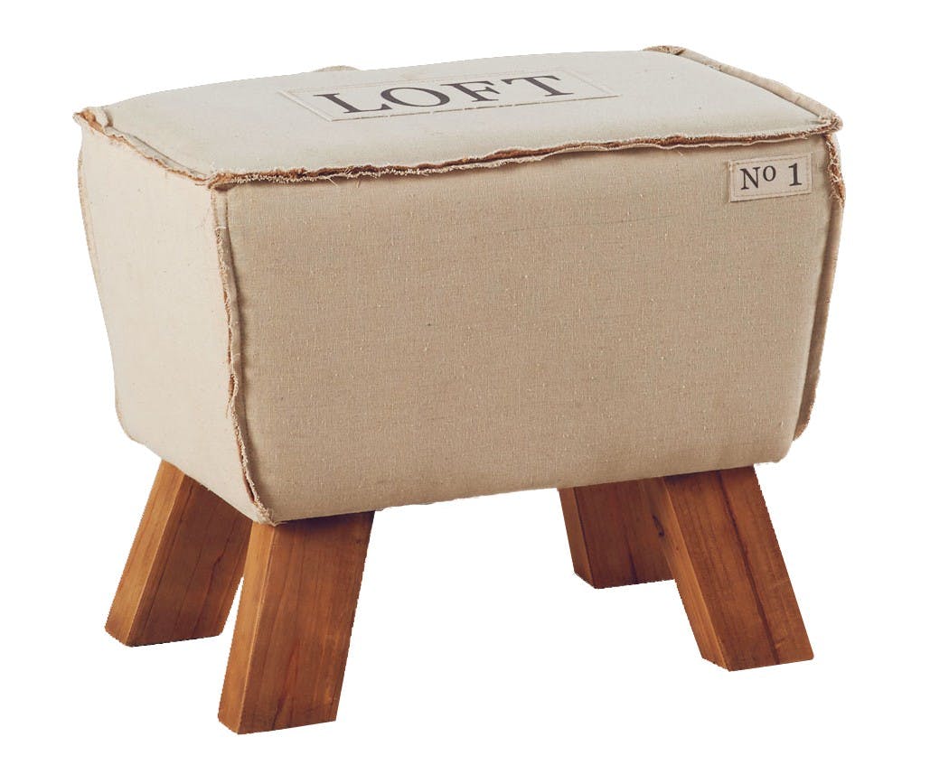 Pouf tabouret trapèze "Loft" tissu écru beige et pieds pin 51x32x44cm LYNE