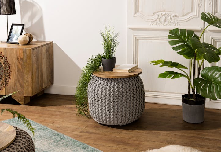 Pouf tressé assise bois MAURAI