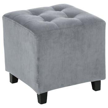Pouf velours gris capitonné