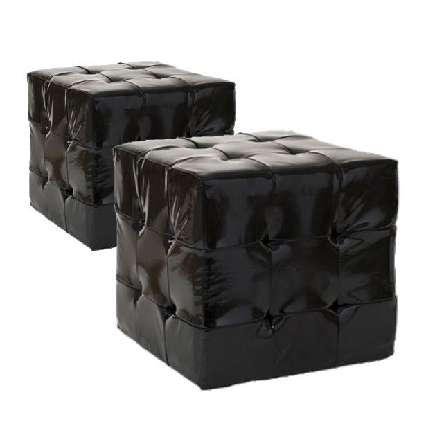 Poufs 35cm PU noir BRITISH lot de 2