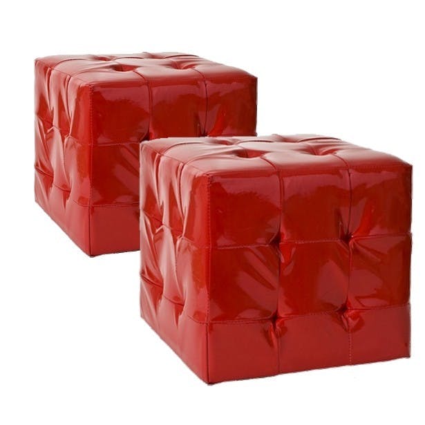 Poufs 35cm PU rouge BRITISH lot de 2