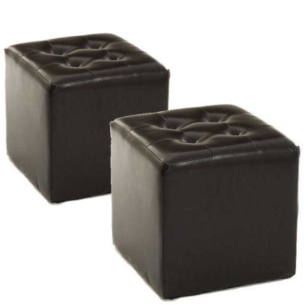 Poufs carrés 35cm PU chocolat BRITISH lot de 2