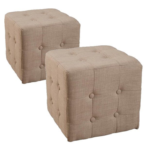 Poufs carrés capitonnés (x2) Tissu Ficelle 37x37x36 PASTEL