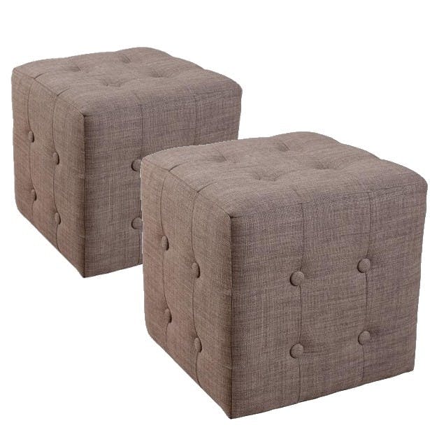 Poufs carrés capitonnés (x2) Tissu Havane 37x37x36 PASTEL