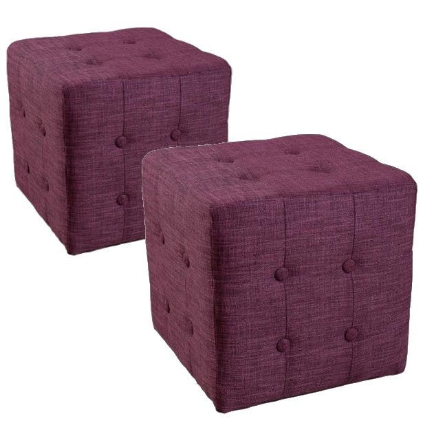 Poufs carrés capitonnés (x2) Tissu Prune 37x37x36 PASTEL