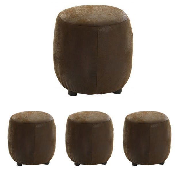 Poufs ronds 32cm microfibres chocolat BRITISH lot de 4