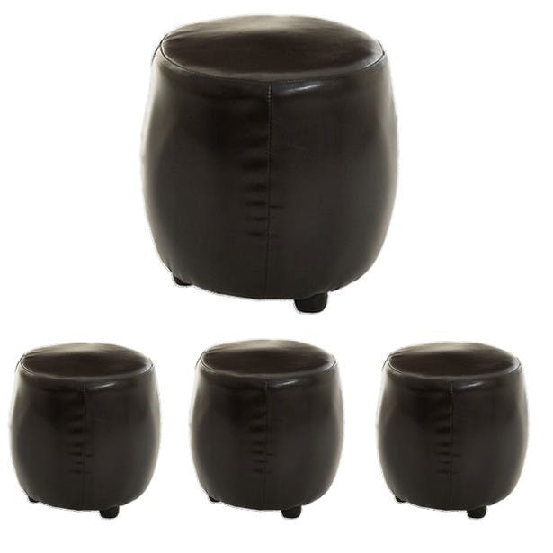 Poufs ronds 32cm PU chocolat BRITISH lot de 4