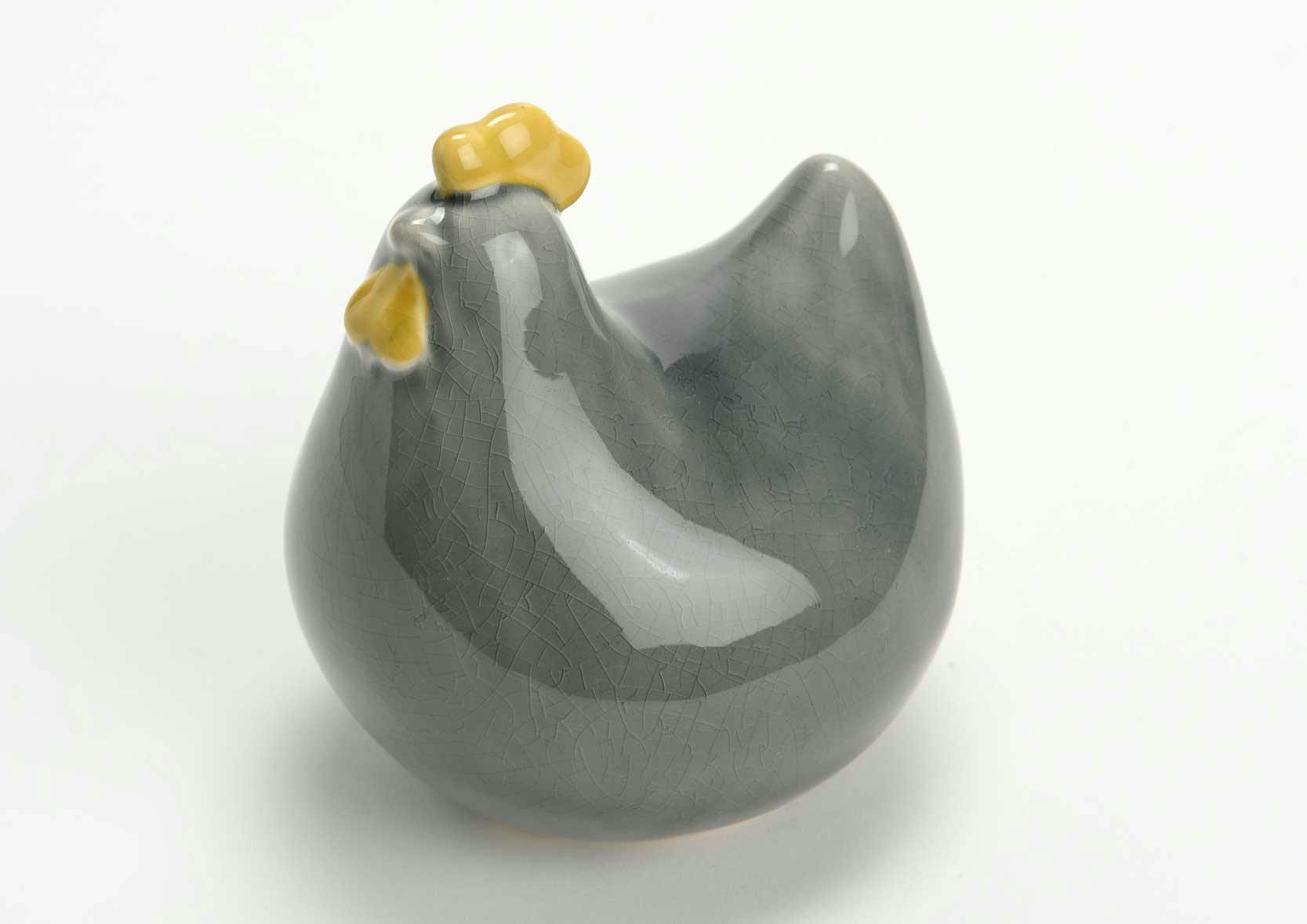 Poule céramique grise aspect brillant 12x13,5x14cm