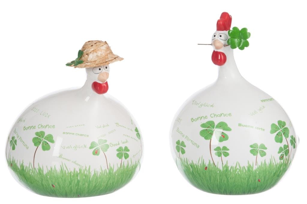 Poule décor trèfle céramique vert grand modèle 16x21cm (unité)