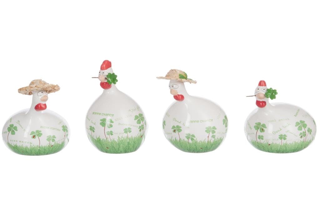 Poule décor trèfle céramique vert petit modèle 7x11cm (unité)