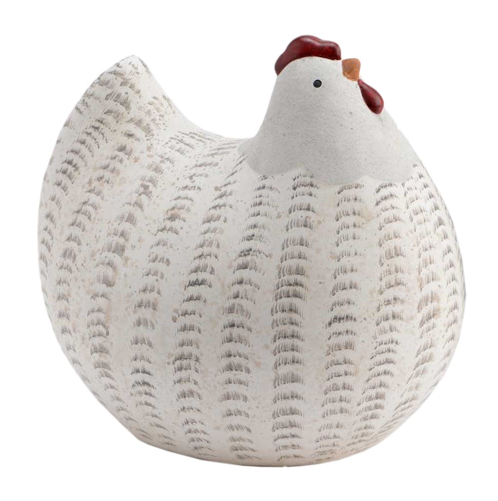 Poule (unité) MANON dodue terracotta blanc et stries noires écrues 18x16x12cm