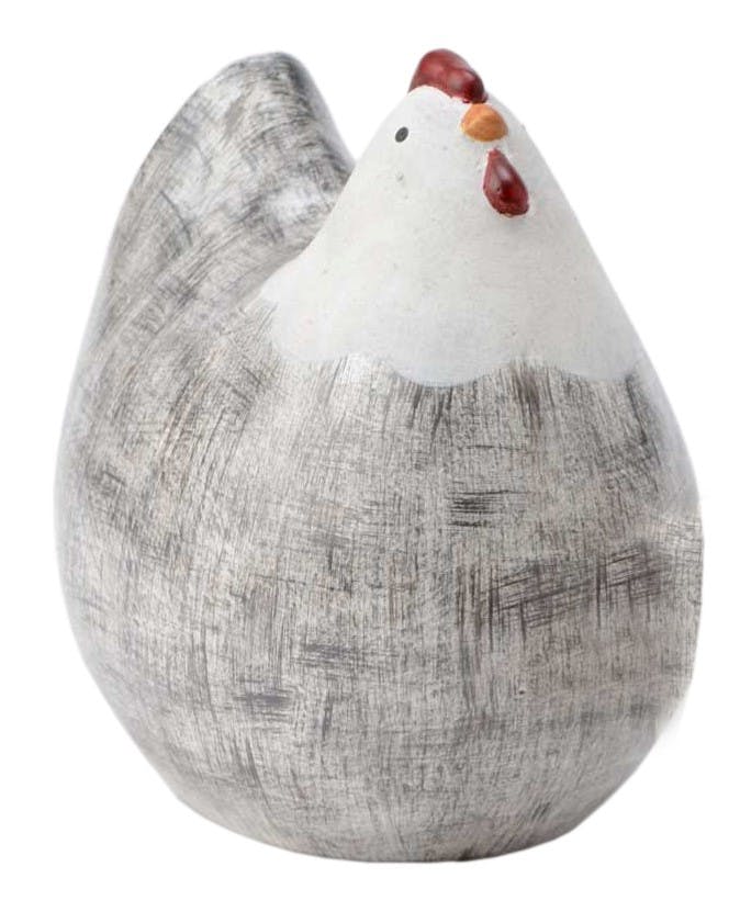Poule (unité) MANON dodue terracotta gris effet brossé 18x16x12cm