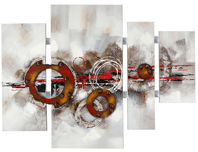 Quadriptyque 115x159cm - peinture formes abstraites marron et argent