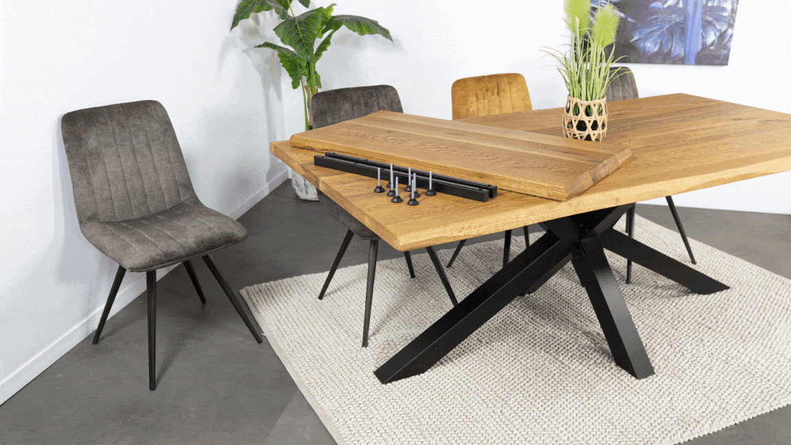 Rallonge pour table extensible en chêne huilé bords naturels 140 cm ETNA (50 cm)