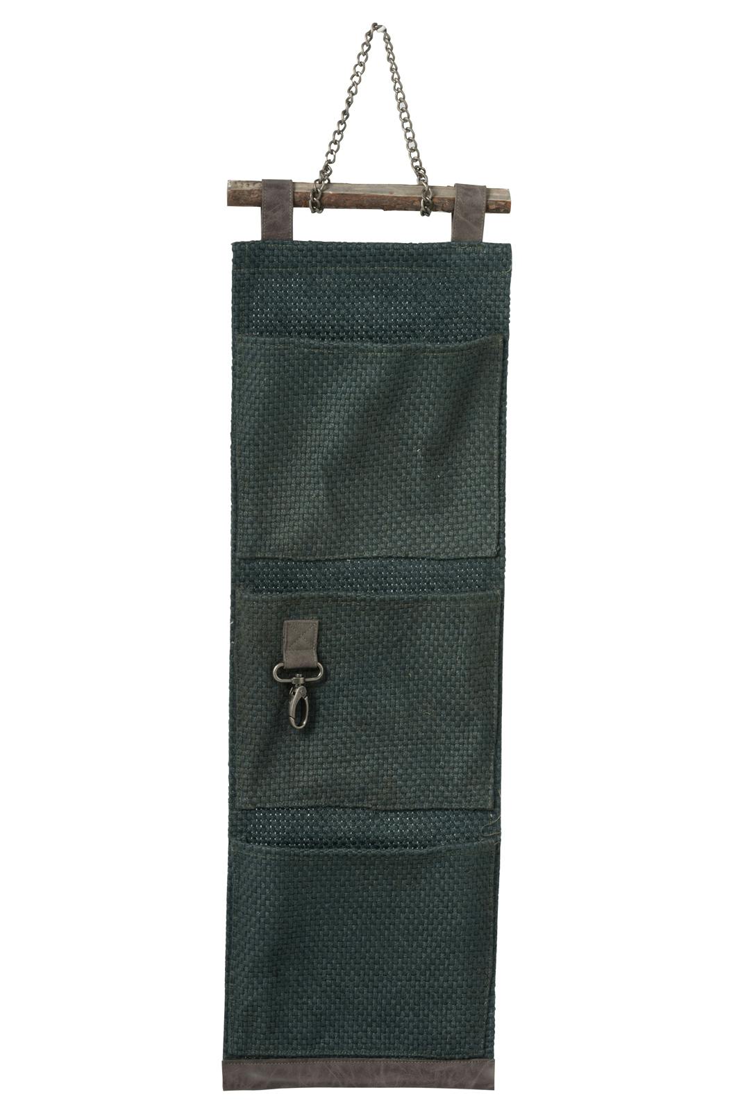 Rangement mural forme pochettes en tissu vert 75x24x1cm