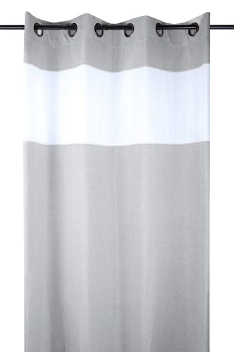 Rideau charme couleur gris rayé blanc avec dentelle 135x260cm à oeillets 100% coton ANGELE GRIS