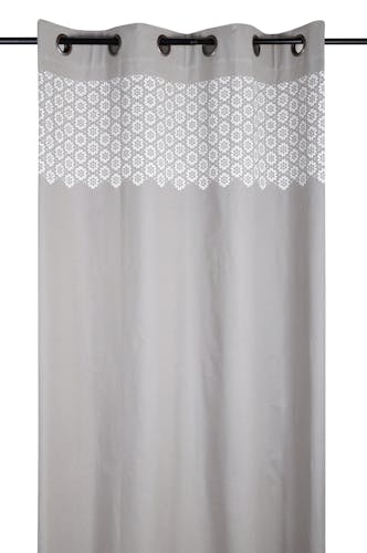 Rideau charme motif fleurs géométriques gris et blanc 135x260cm à oeillets 100% coton JANE GRIS