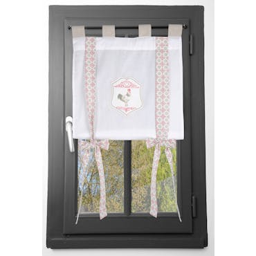 Rideau Vitrage 60x140cm "Coq" blanc avec lien décor façon carreaux de ciments CHICK