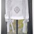 Rideau vitrage blanc romantique brodé ruban à nouer gris 60x140cm 100% coton MELINE