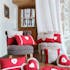 Rideau vitrage blanc romantique coeur brodé ruban à nouer rouge 80x160cm 100% coton VERONE