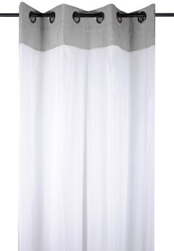Rideau Voilage charme couleur gris rayé blanc avec dentelle 135x260cm à oeillets 100% coton ANGELE GRIS