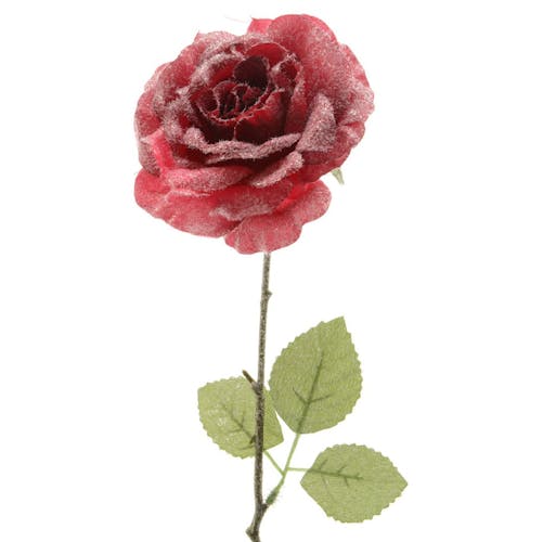 Rose rouge en soie finition neige H45cm