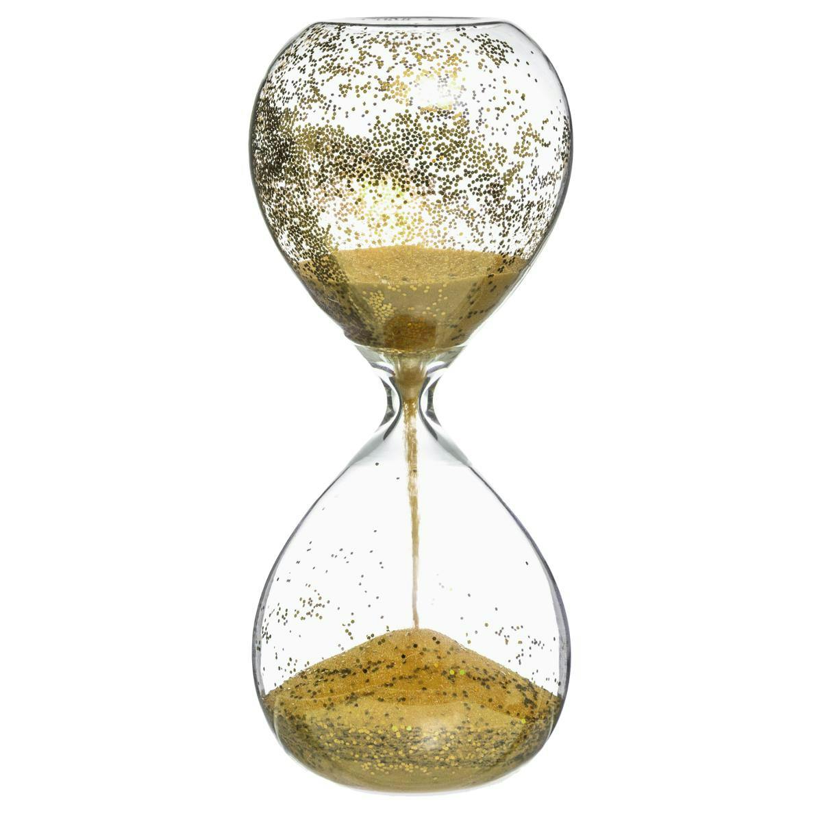 Sablier en verre et paillettes dorées H20cm