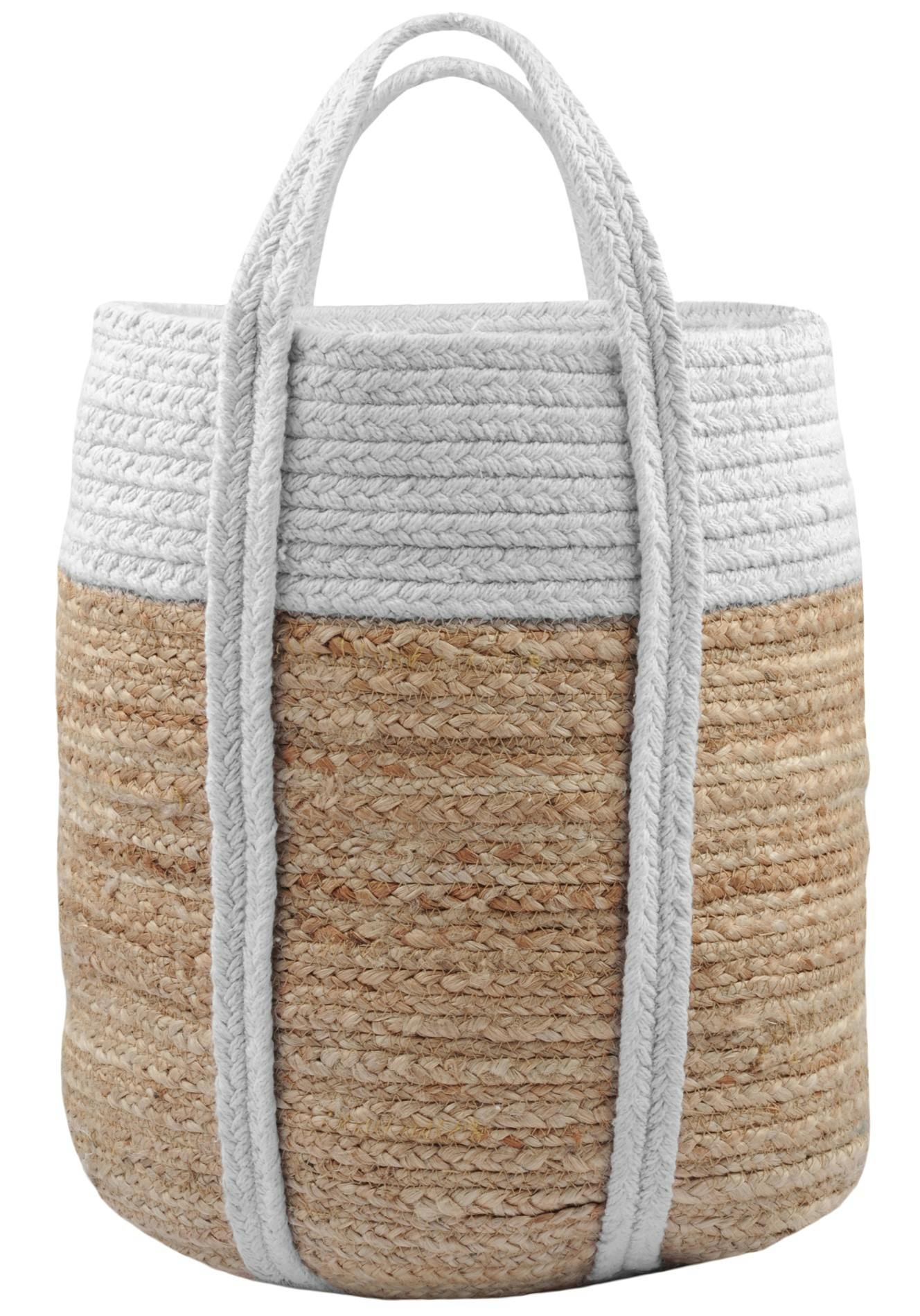 Sac panier déco jute coton blanc H35cm