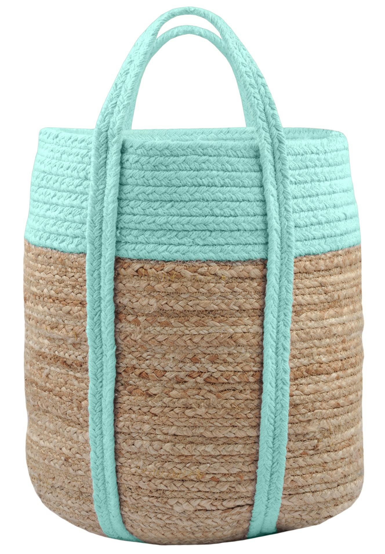 Sac panier déco jute coton bleu H35cm