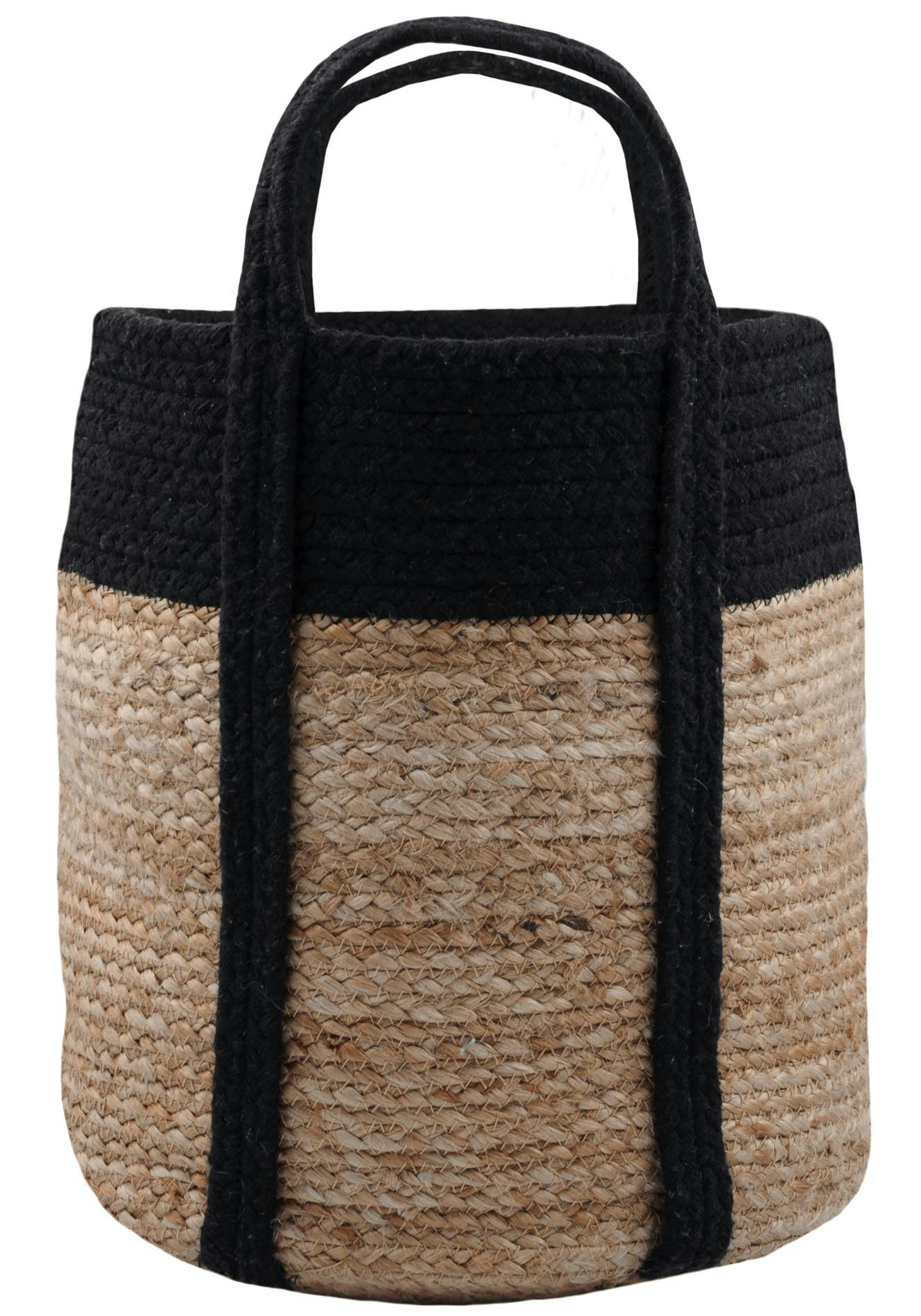 Sac panier déco jute coton noir H35cm