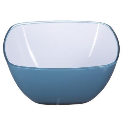 Saladier carré arrondi en plastique bleu orage blanc 14x14cm