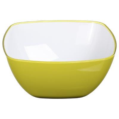 Saladier carré arrondi en plastique vert pomme blanc 14x14cm