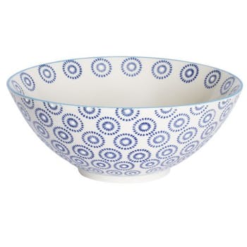 Saladier décor géométrique façon cercles céramique tons bleus foncés D23xH12cm