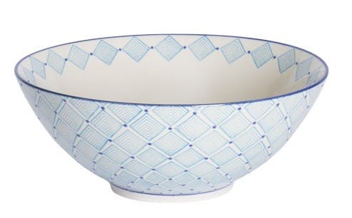 Saladier décor géométrique façon losanges céramique tons bleus clairs D23xH12cm