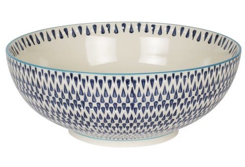 Saladier décor géométrique façon zigzag céramique tons bleus foncés D26xH14cm