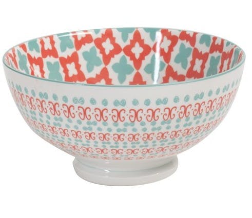 Saladier décor graphique Frise porcelaine tons orangés et turquoises D20xH12,5cm