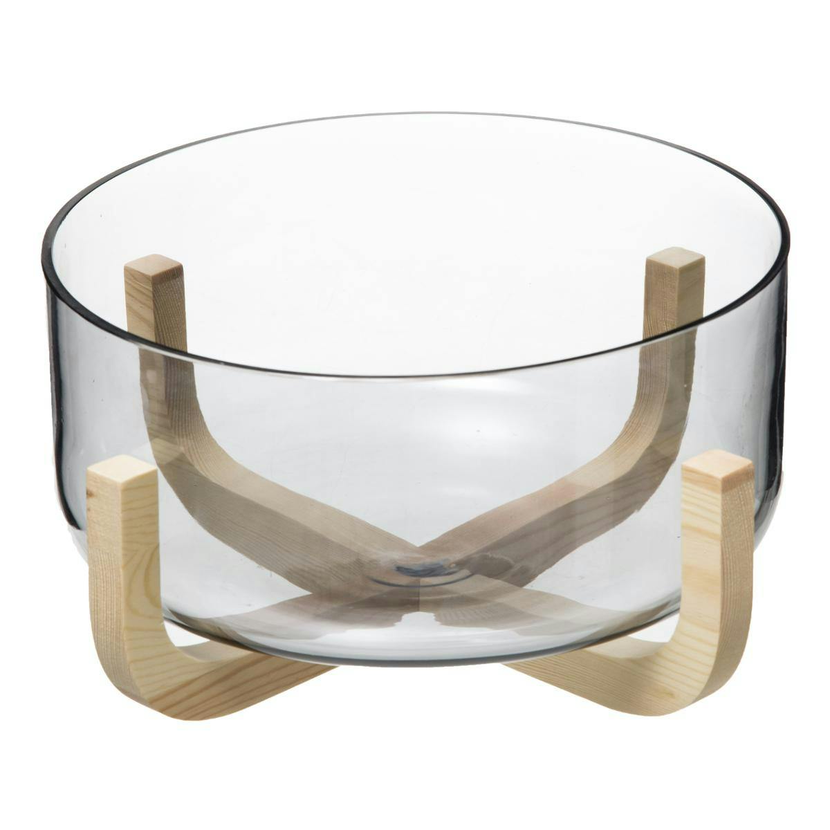 Saladier en verre support bois