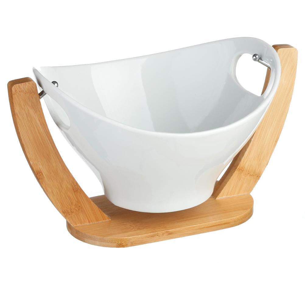 Saladier suspendu en porcelaine et bambou 29x20xH15cm