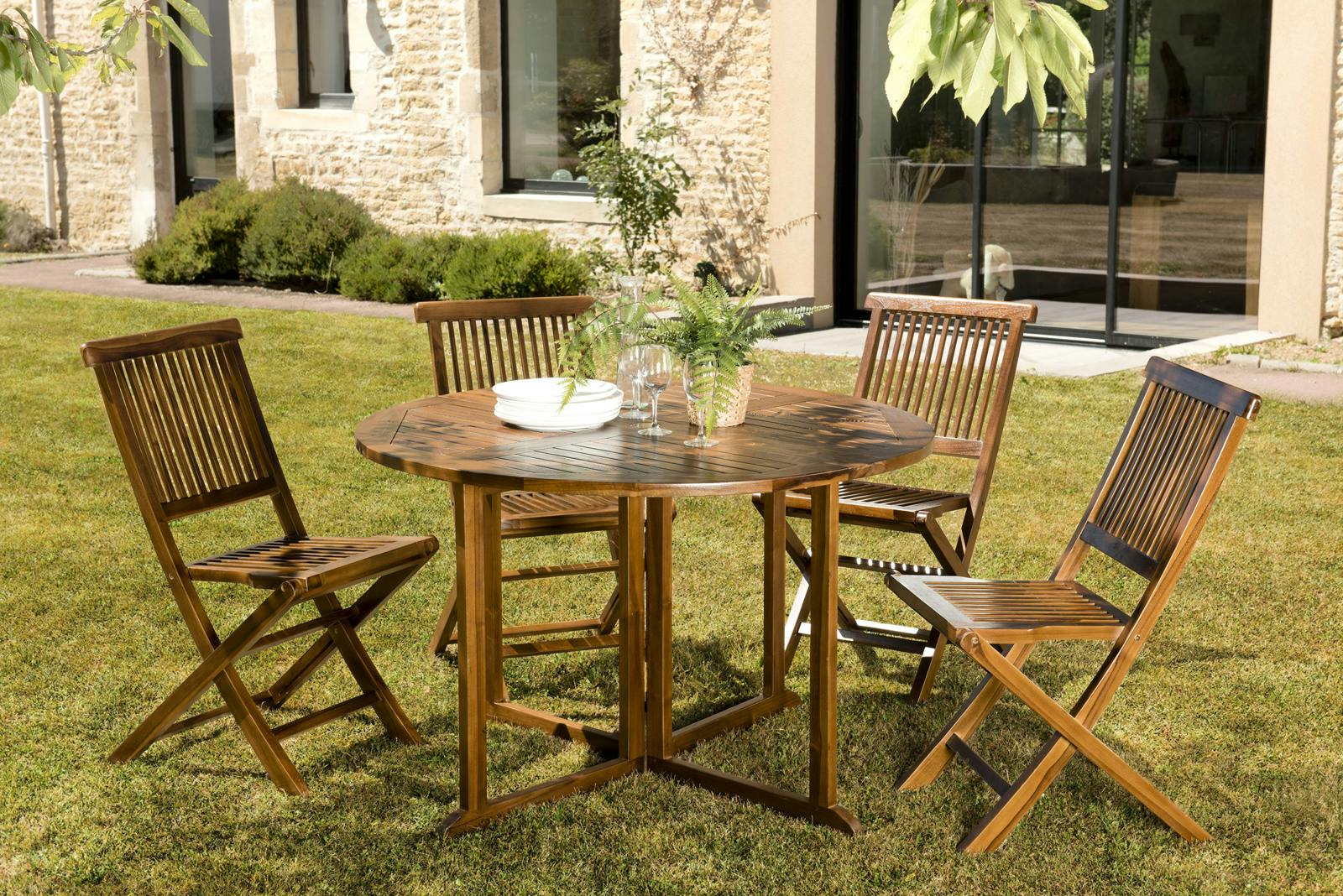 Salle à manger de jardin 4 personnes en teck massif SUMMER