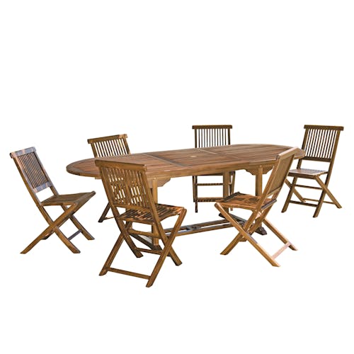 Salle à manger en teck massif pour extérieur table + 6 chaises SUMMER, Ensemble repas