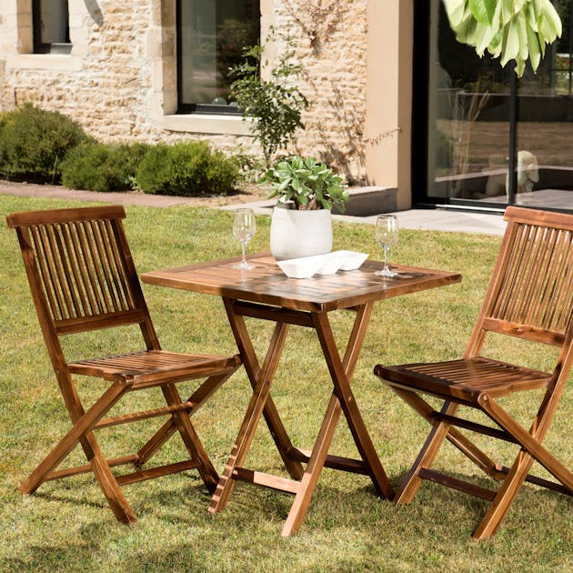 Salon de Jardin Teck Table extensible 120/180 + 4 chaises pliantes SUMMER  ref. 30020844, Ensemble repas